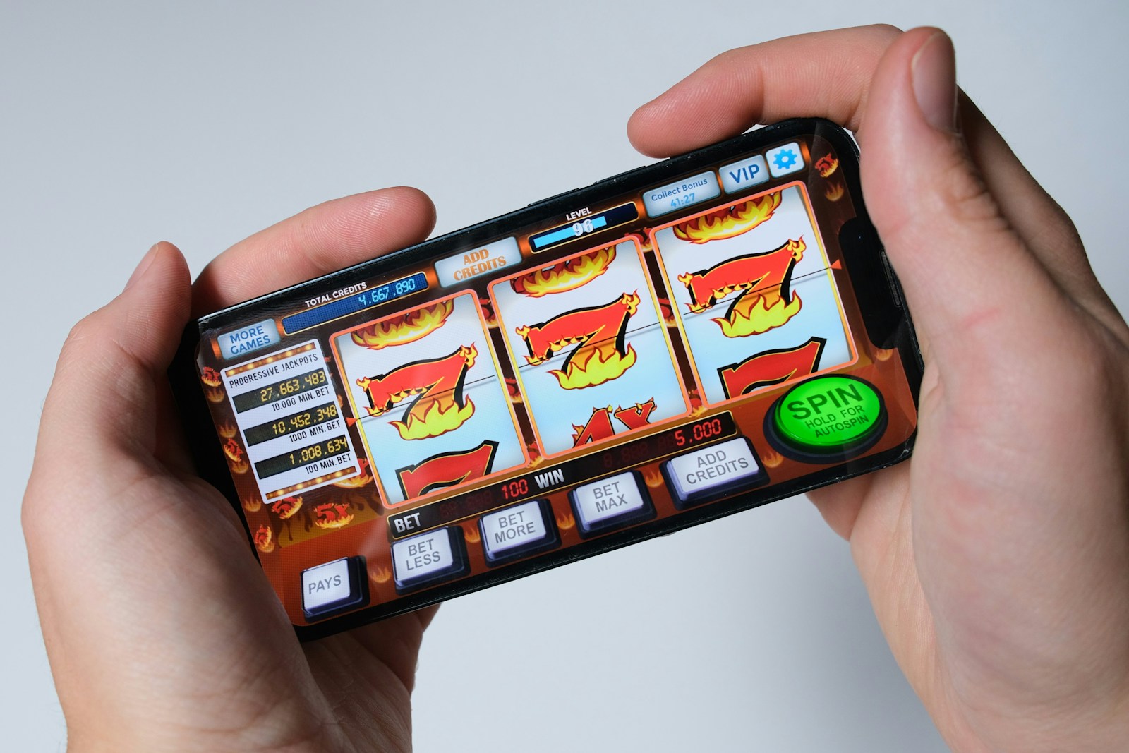 Casino slots game on mobile device.